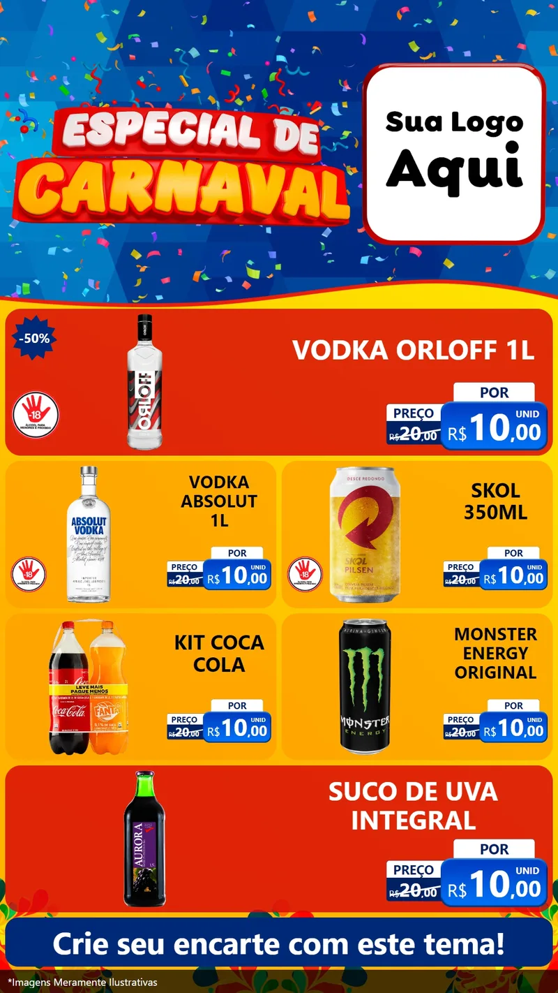 Modelo de TV para TV Vertical com o tema Especial de Carnaval para Distribuidora de bebidas