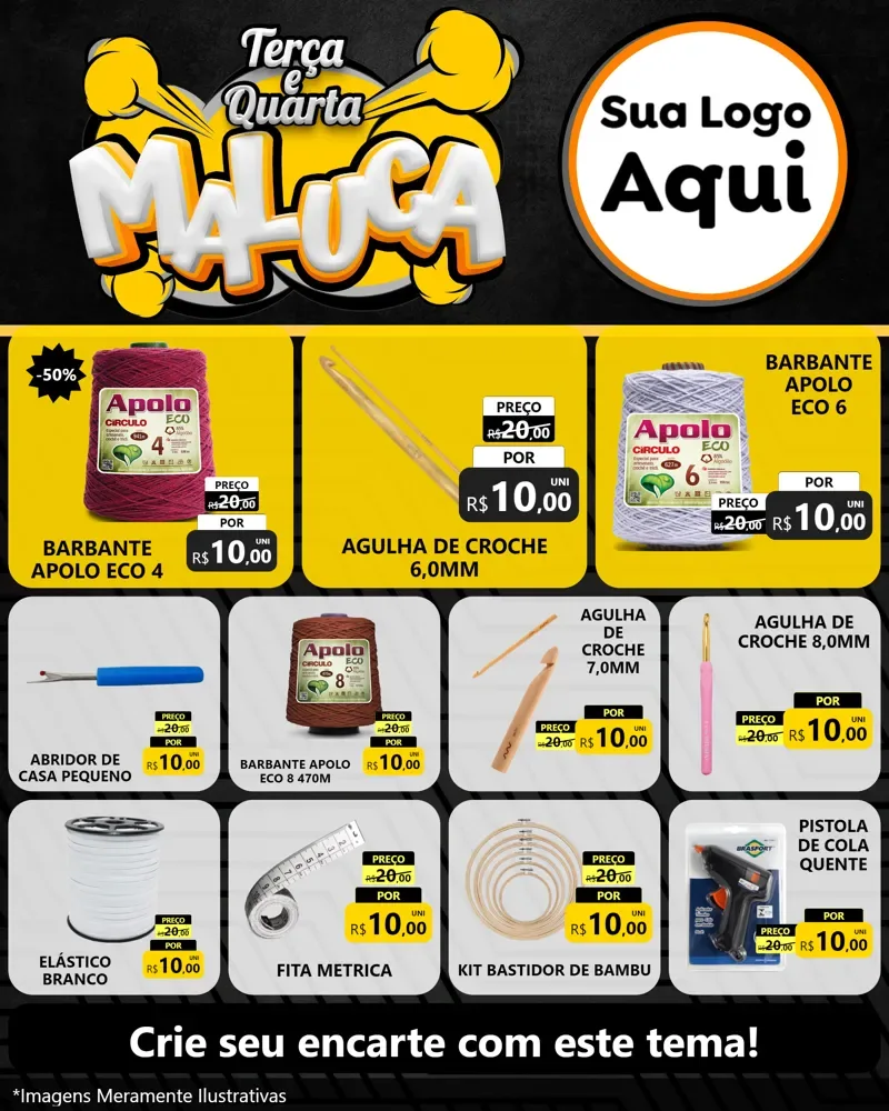 Modelo de Rede Social para Feed Instagram com o tema Terça e Quarta Maluca para Armarinho e Aviamentos