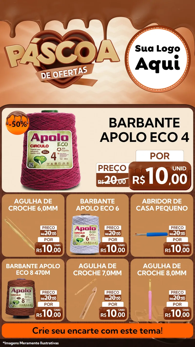 Modelo de Rede Social para Stories com o tema Páscoa de Ofertas para Armarinho e Aviamentos