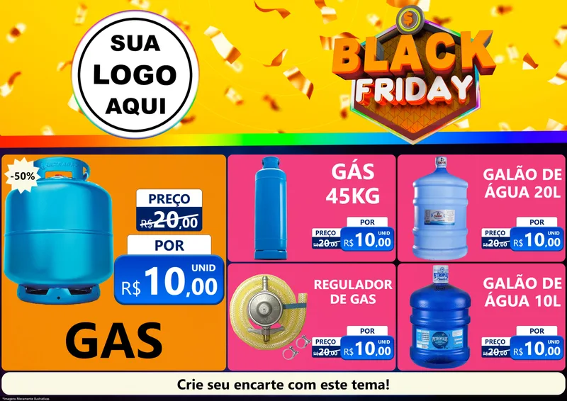Modelo de Encarte para Encarte A4 Horizontal com o tema Black Friday para Água e gás