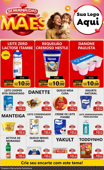 Modelo de Encarte para Encarte Grande com o tema Semana das Mães para Frios e Laticínios