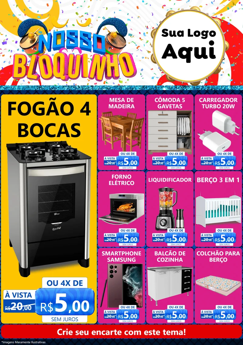 Modelo de Encarte para Encarte A4 Vertical com o tema Nosso Bloquinho para Móveis e Eletro