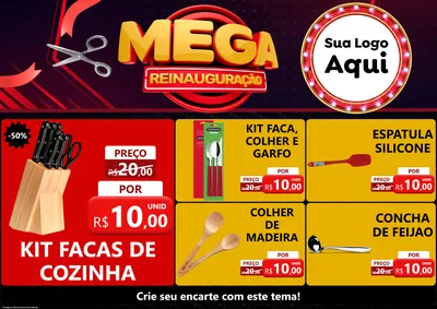 Modelo de Encarte para Encarte A4 Horizontal com o tema Mega Reinauguração para Utilidades Domésticas