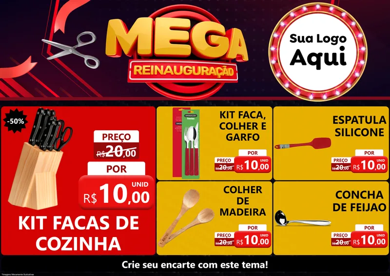 Modelo de Encarte para Encarte A4 Horizontal com o tema Mega Reinauguração para Utilidades Domésticas