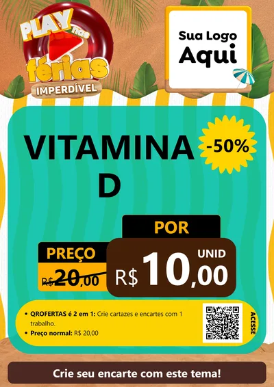 Modelo de Cartaz para Cartaz A4 Vertical com o tema Play Nas Férias Imperdível para Farmácia