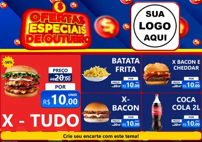 Modelo de Encarte para Encarte A4 Horizontal com o tema Ofertas Especiais de Outubro para Hamburgueria