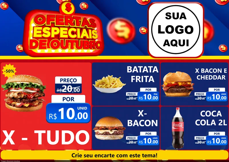 Modelo de Encarte para Encarte A4 Horizontal com o tema Ofertas Especiais de Outubro para Hamburgueria