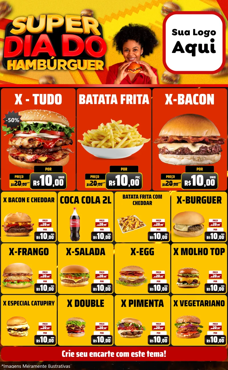 Modelo de Encarte para Encarte Grande com o tema Super Dia do Hamburguer para Hamburgueria