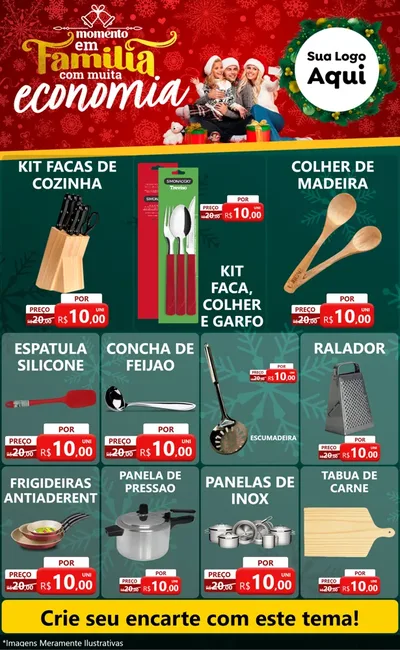 Modelo de Encarte para Encarte Grande com o tema Momento em Família (Natal) para Utilidades Domésticas