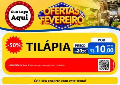 Modelo de Cartaz para Cartaz A4 Horizontal com o tema Ofertas de Fevereiro para Peixaria
