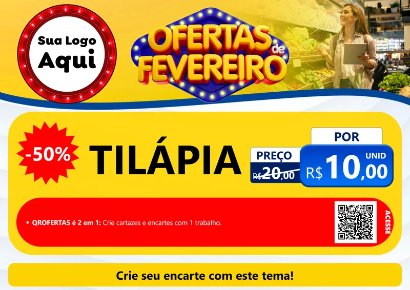 Modelo de Cartaz para Cartaz A4 Horizontal com o tema Ofertas de Fevereiro para Peixaria