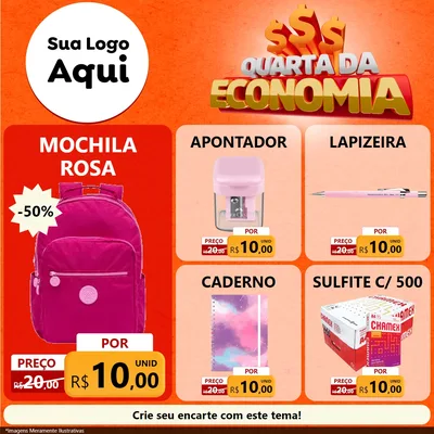Modelo de Rede Social para Feed Facebook com o tema Quarta da Economia para Papelaria