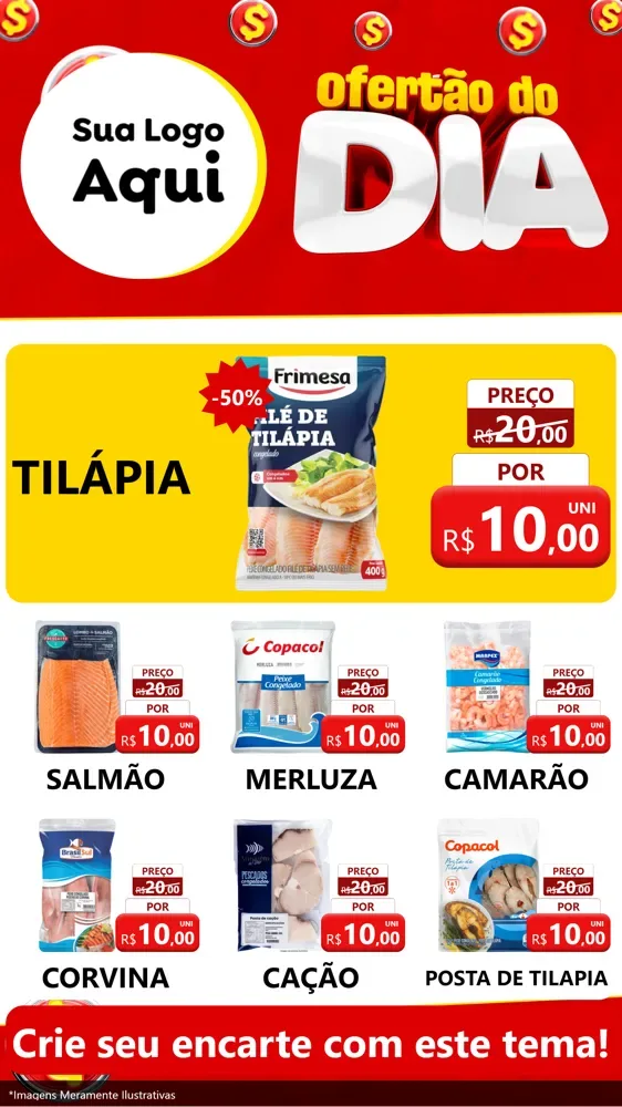 Modelo de Rede Social para Stories com o tema Ofertão do dia para Peixaria