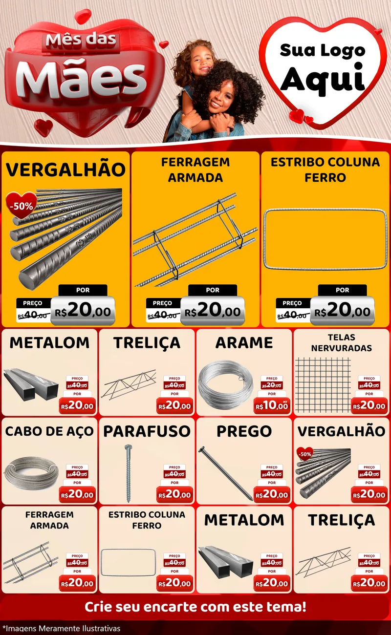 Modelo de Encarte para Encarte Grande com o tema Mês das Mães para Ferragens