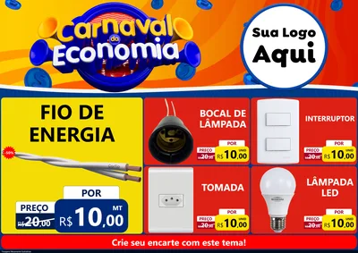 Modelo de Encarte para Encarte A4 Horizontal com o tema Carnaval da Economia para Materiais Elétricos
