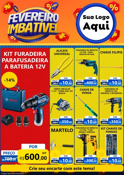 Modelo de Encarte para Encarte A4 Vertical com o tema Fevereiro Imbatível para Maquinas e Ferramentas