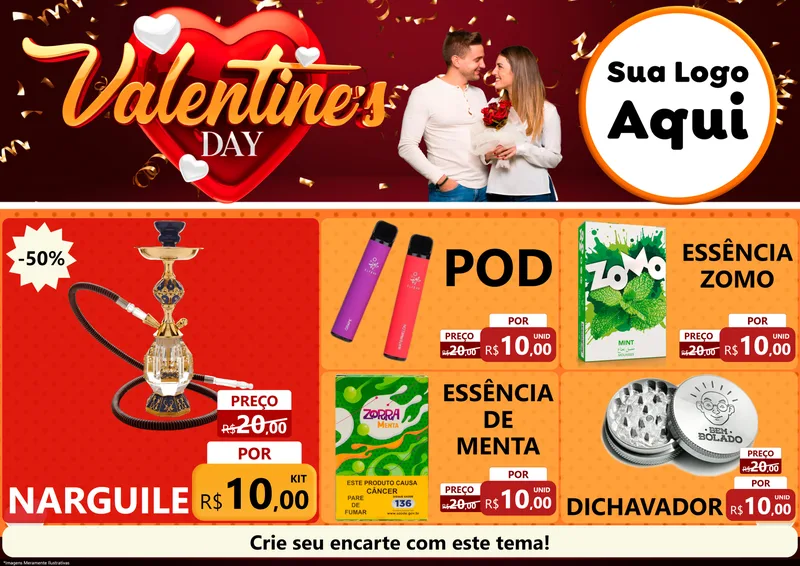 Modelo de Encarte para Encarte A4 Horizontal com o tema Valentine's Day para Tabacaria