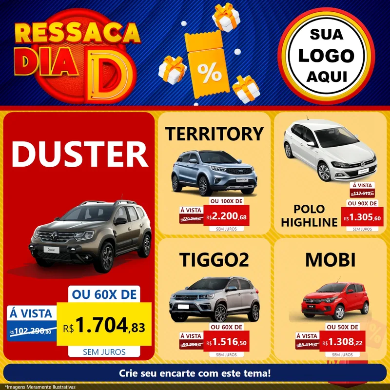 Modelo de Rede Social para Feed Facebook com o tema Ressaca Dia D para Concessionaria de Carros