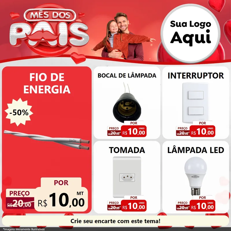 Modelo de Rede Social para Feed Facebook com o tema Mês dos Pais para Materiais Elétricos