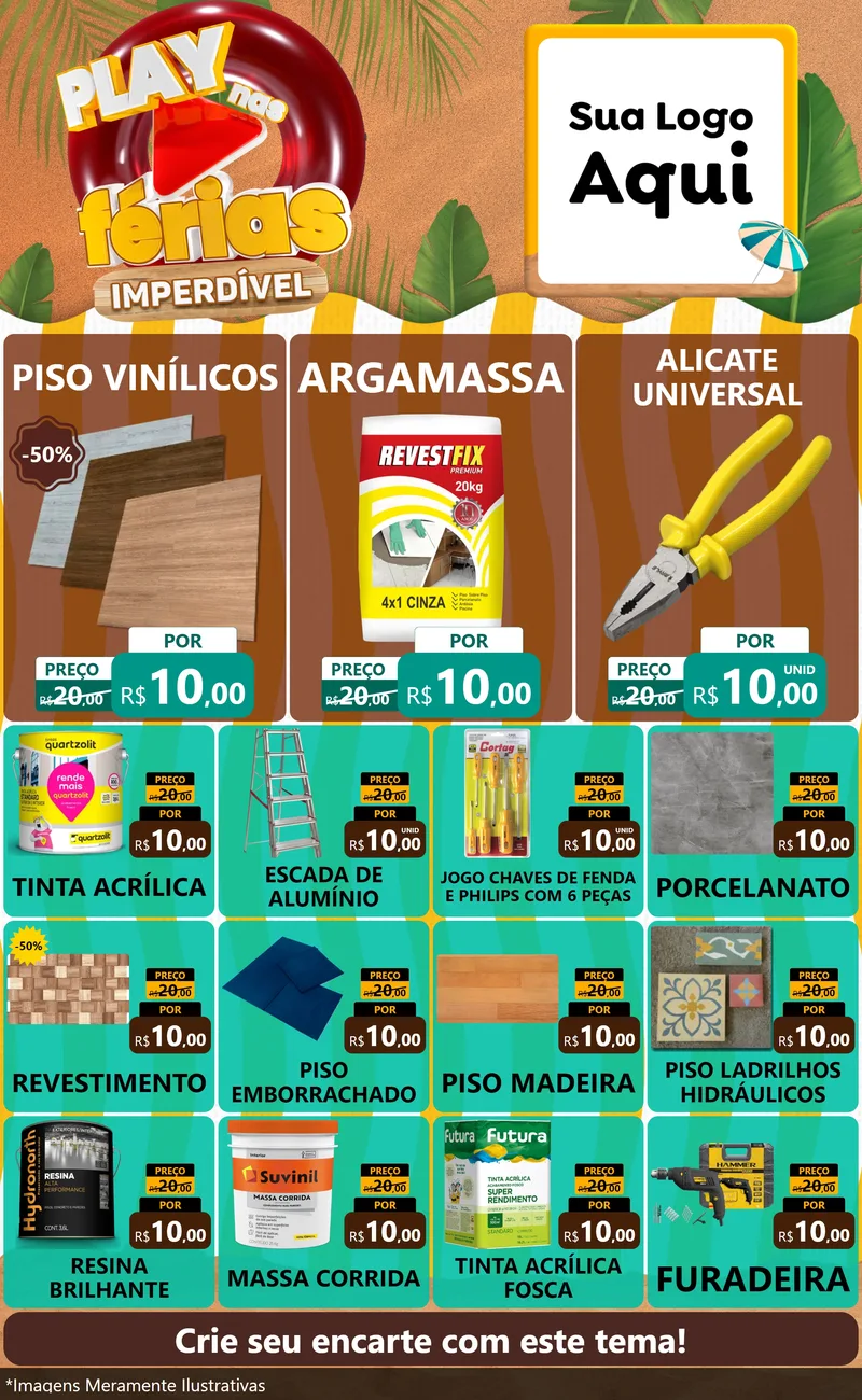 Modelo de Encarte para Encarte Grande com o tema Play Nas Férias Imperdível para Material para Construção