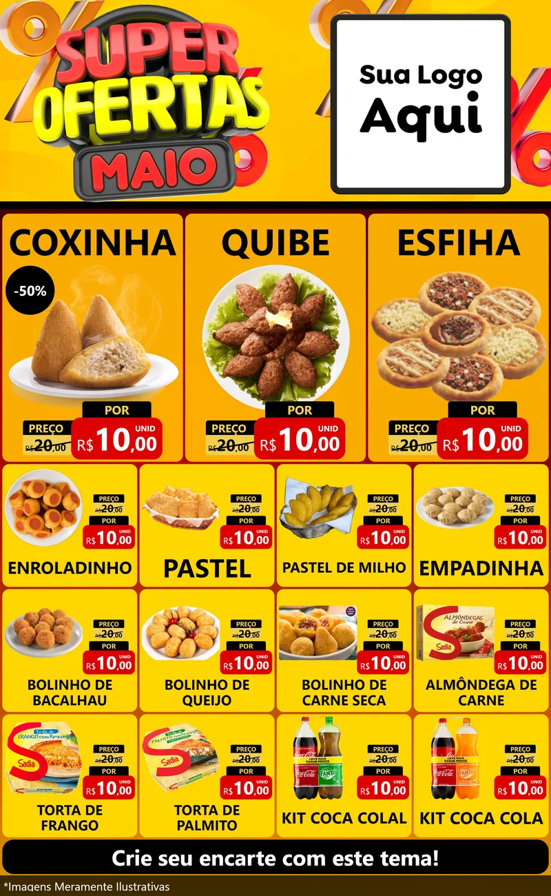 Modelo de Encarte para Encarte Grande com o tema Super Ofertas Maio para Salgadaria