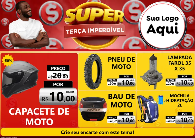 Modelo de Encarte para Encarte A4 Horizontal com o tema Super Terça Imperdível para Moto peças
