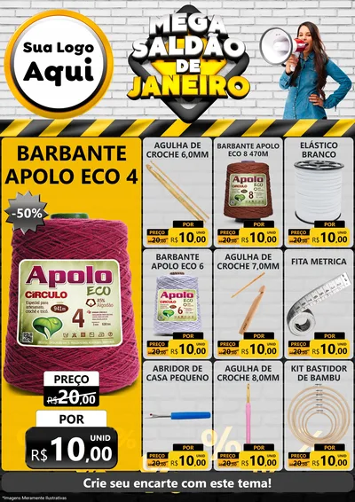 Modelo de Encarte para Encarte A4 Vertical com o tema Mega Saldão de Janeiro para Armarinho e Aviamentos