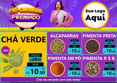 Modelo de Encarte para Encarte A4 Horizontal com o tema Pré-Carnaval Premiado para Produtos Naturais