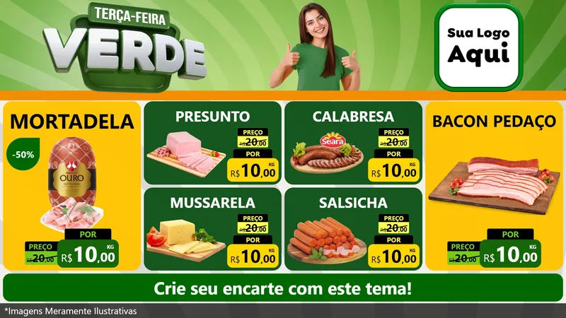 Modelo de TV para TV Horizontal com o tema Terça - Feira Verde para Frios e Laticínios