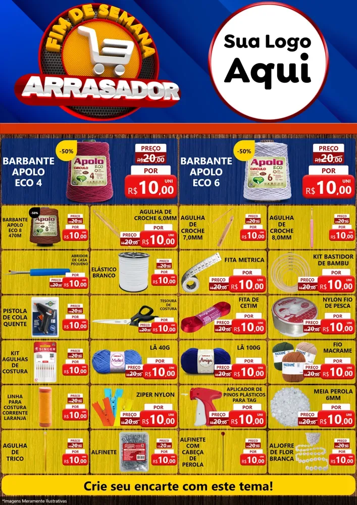 Modelo de Encarte para Encarte A4 Vertical com o tema Fim De Semana Arrasador para Armarinho e Aviamentos