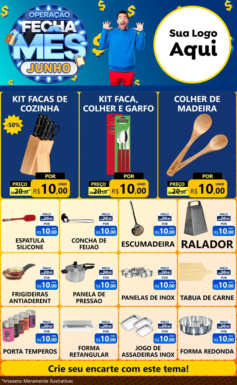 Modelo de Encarte para Encarte Grande com o tema Operação Fecha Mês, Junho para Utilidades Domésticas