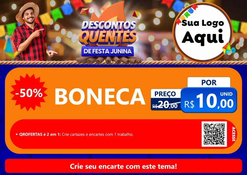 Modelo de Cartaz para Cartaz A4 Horizontal com o tema Descontos Quentes de Festa Junina para Brinquedos