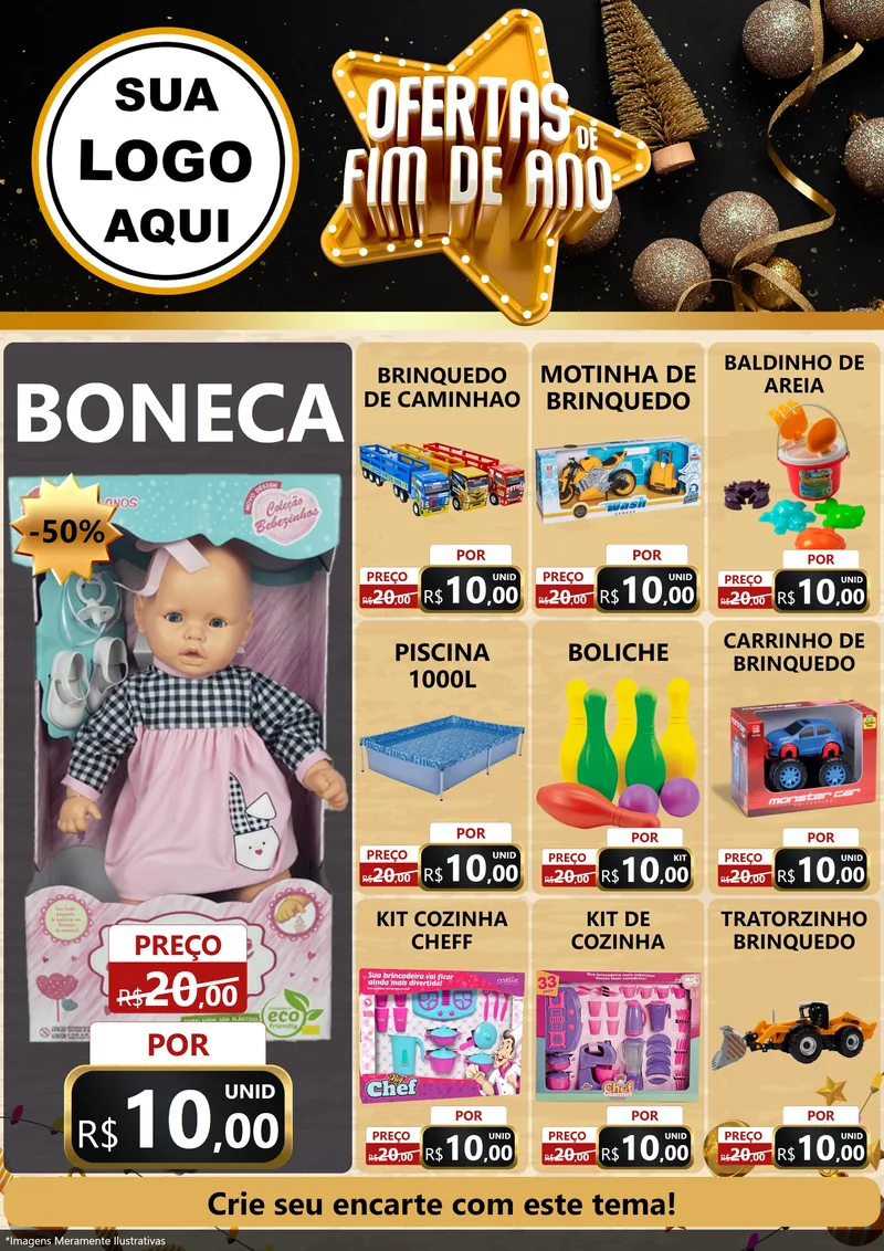 Modelo de Encarte para Encarte A4 Vertical com o tema Ofertas de Fim de Ano para Brinquedos