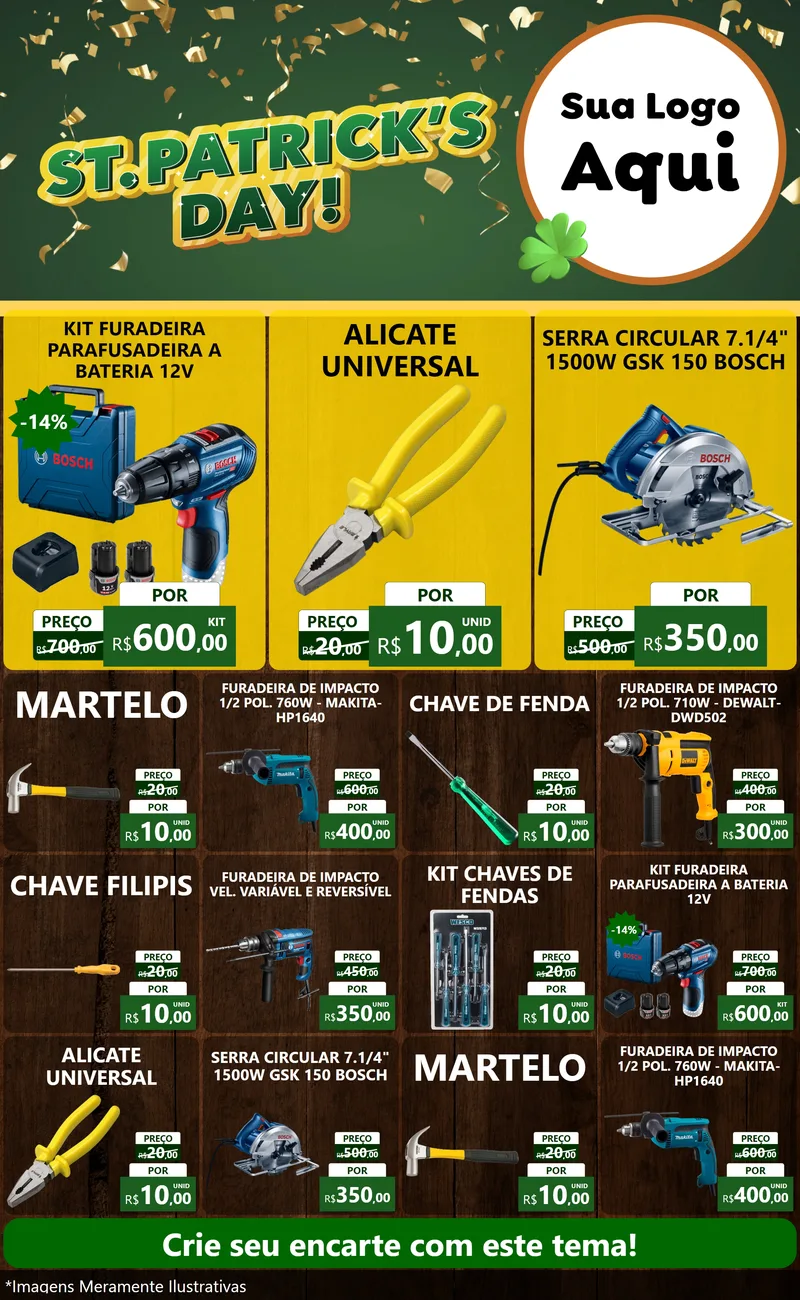 Modelo de Encarte para Encarte Grande com o tema St Patriks Day para Maquinas e Ferramentas