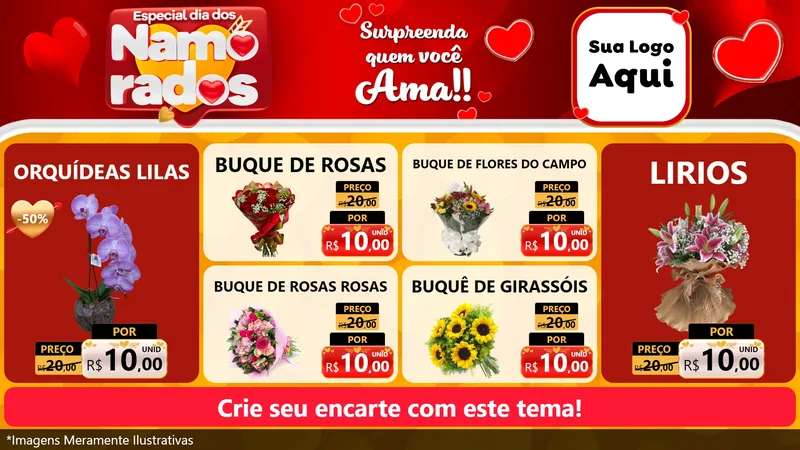 Modelo de TV para TV Horizontal com o tema Especial Dia dos Namorados para Floricultura e jardim