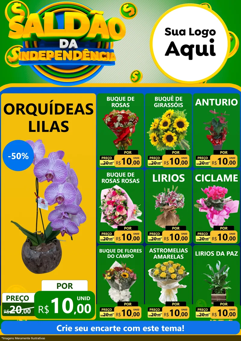Modelo de Encarte para Encarte A4 Vertical com o tema Saldão da Indepêndencia para Floricultura e jardim