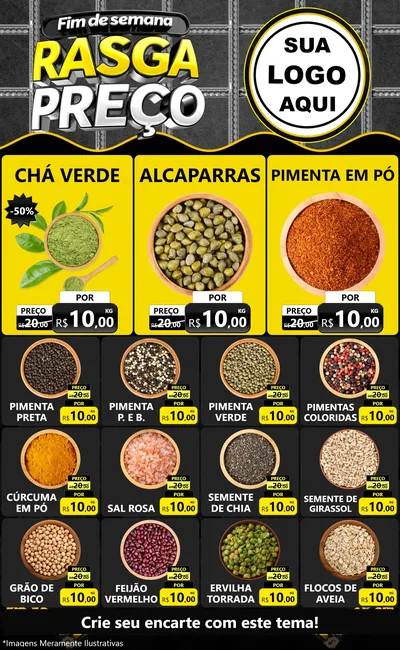 Modelo de Encarte para Encarte Grande com o tema Fim de Semana Rasga Preço para Produtos Naturais