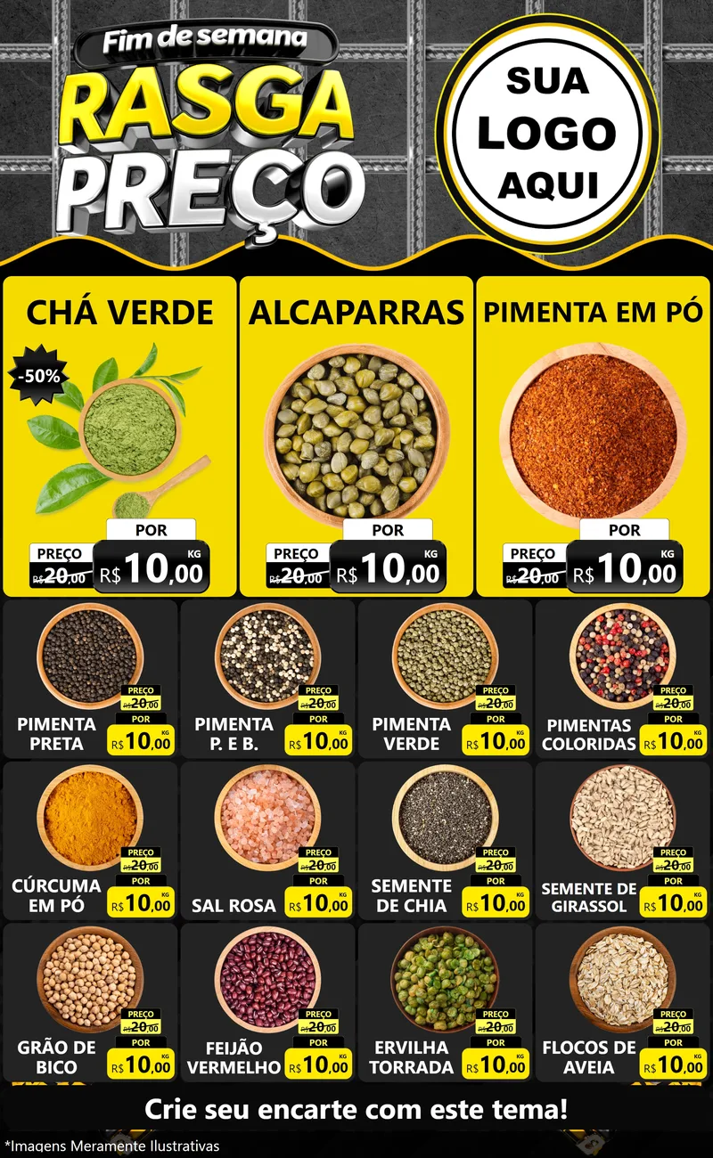 Modelo de Encarte para Encarte Grande com o tema Fim de Semana Rasga Preço para Produtos Naturais