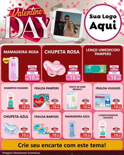 Modelo de Rede Social para Feed Instagram com o tema Valentine's Day para Bebês