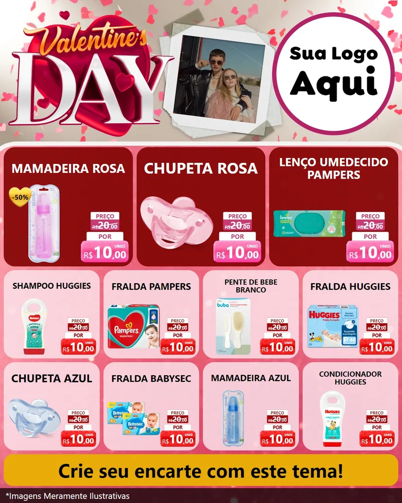 Modelo de Rede Social para Feed Instagram com o tema Valentine's Day para Bebês