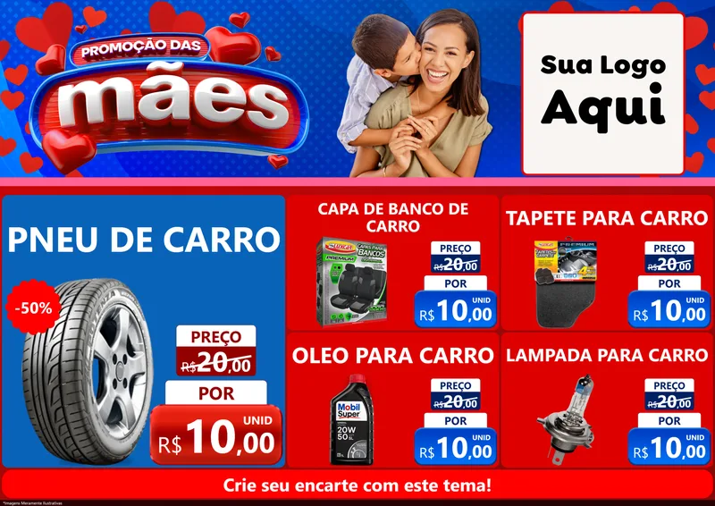 Modelo de Encarte para Encarte A4 Horizontal com o tema Promoção das Mães para Auto peças