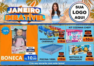 Modelo de Encarte para Encarte A4 Horizontal com o tema Janeiro Imbatível para Brinquedos