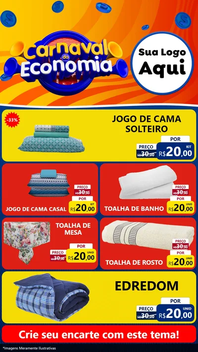Modelo de TV para TV Vertical com o tema Carnaval da Economia para Cama, Mesa e Banho