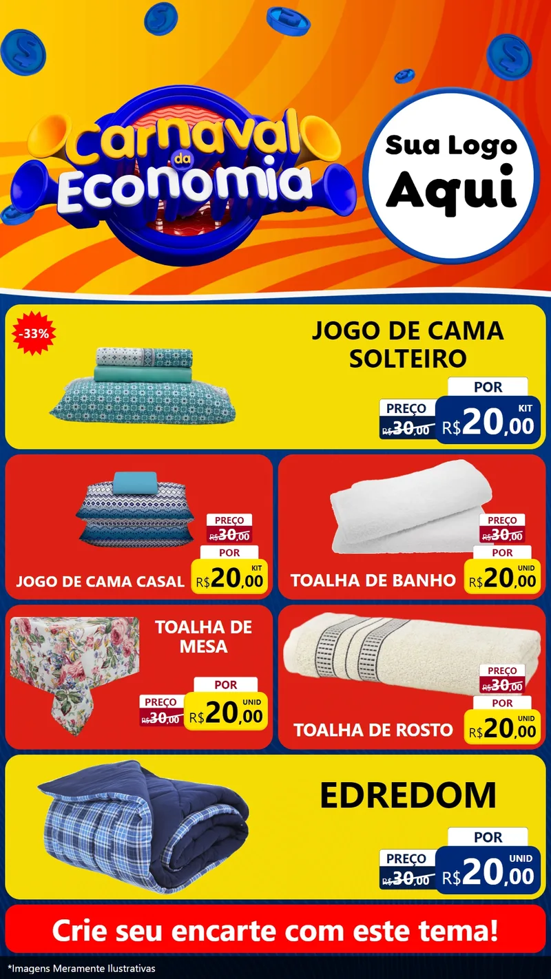 Modelo de TV para TV Vertical com o tema Carnaval da Economia para Cama, Mesa e Banho