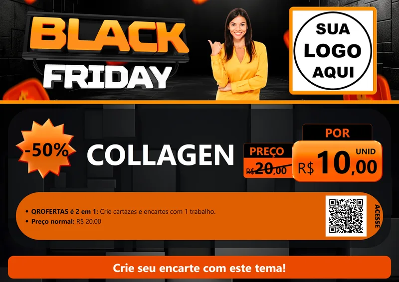 Modelo de Cartaz para Cartaz A4 Horizontal com o tema Black Friday para Suplementos alimentares