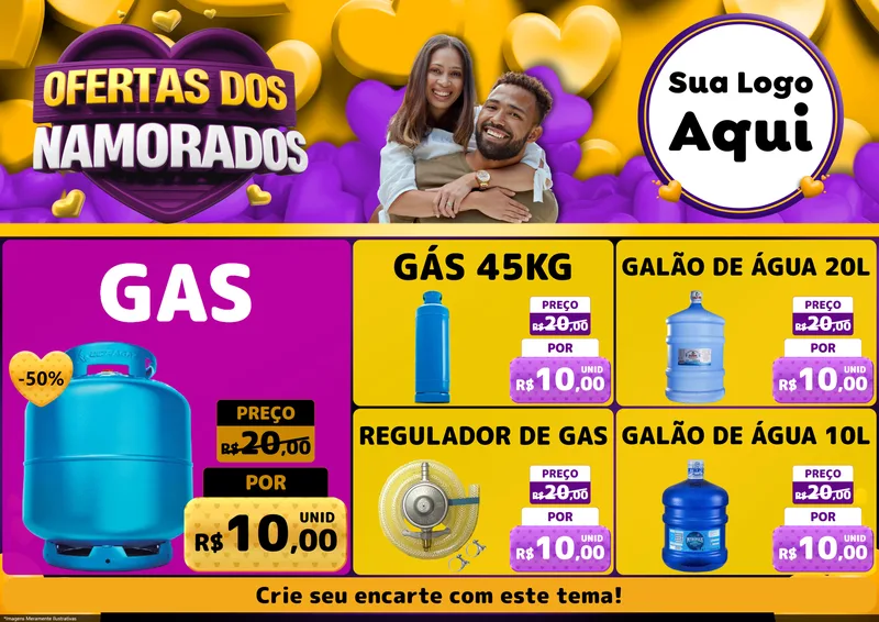 Modelo de Encarte para Encarte A4 Horizontal com o tema Oferta Dos Namorados para Água e gás