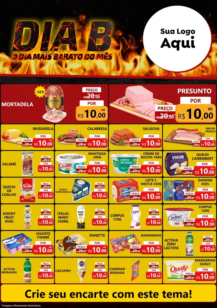 Modelo de Encarte para Encarte A4 Vertical com o tema Dia B para Frios e Laticínios
