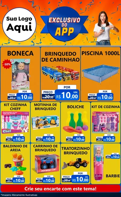 Modelo de Encarte para Encarte Grande com o tema Exclusivo do Aplicativo para Brinquedos