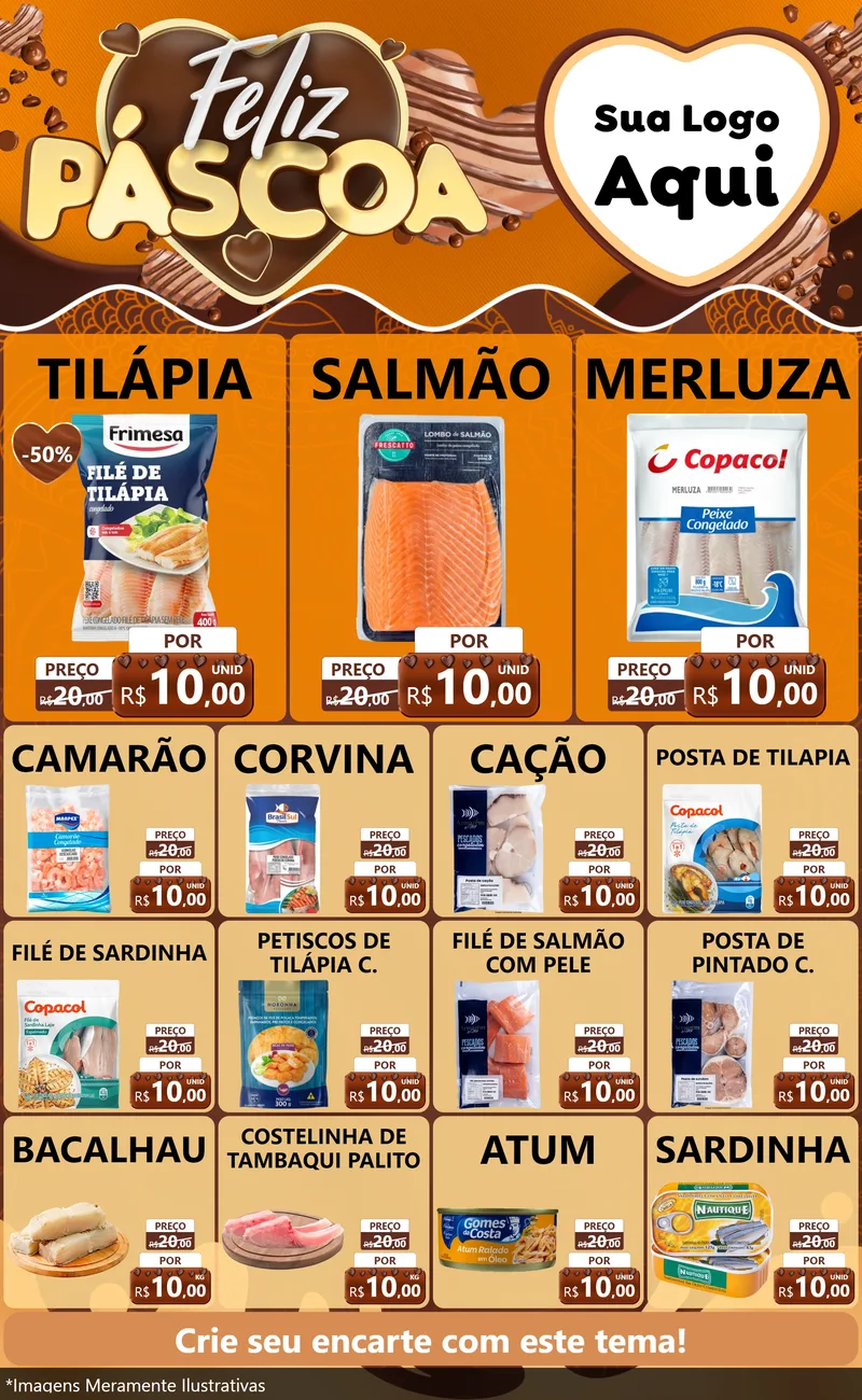 Modelo de Encarte para Encarte Grande com o tema Feliz Páscoa para Peixaria