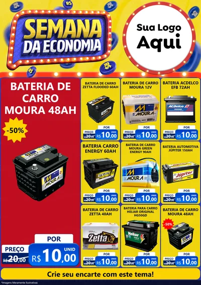 Modelo de Encarte para Encarte A4 Vertical com o tema Semana da Economia para Baterias Elétricas